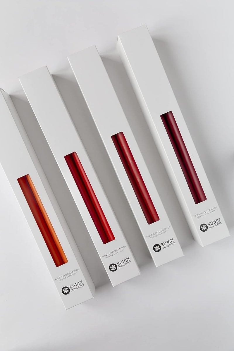 Kunstindustrien ® Taper Candles – Set of 4, 13.8" – Made in Denmark, Long Burning Candles 15h, Unscented & Smokeless Candlesticks – Elegant Tall Candles for Weddings, Dinners & Home Decor (Dark Red) - Image 4